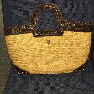 Lilly Pulizer Straw Tote with Elephant Clasp